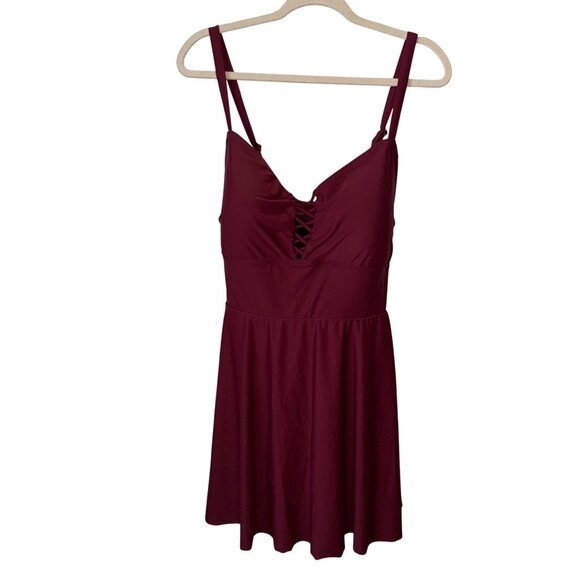 Torrid Burgundy  Swimsuit With Criss-Cross Front Detail & Adjustable Straps - Picture 1 of 11